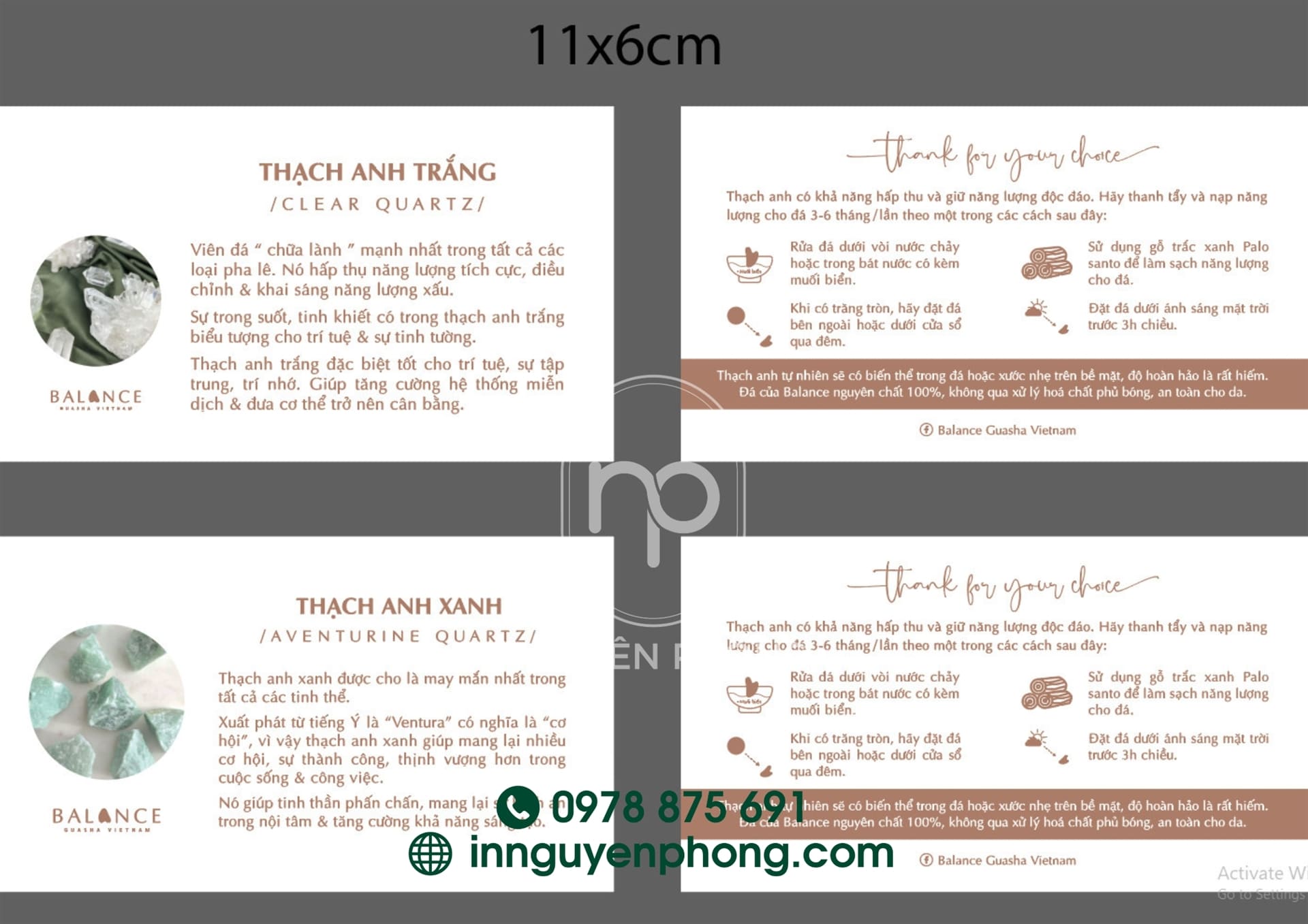 in thiệp cảm ơn trong hộp đựng đá phong thủy